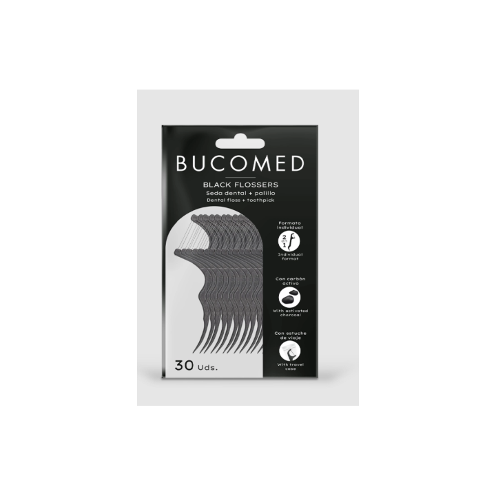BUCOMED BLACK FLOSSERS 30 UNIDADES
